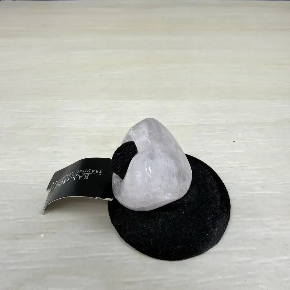 Chunky One Piece Pink Rose Quartz Heart Polished Stone Ring Size 5.5